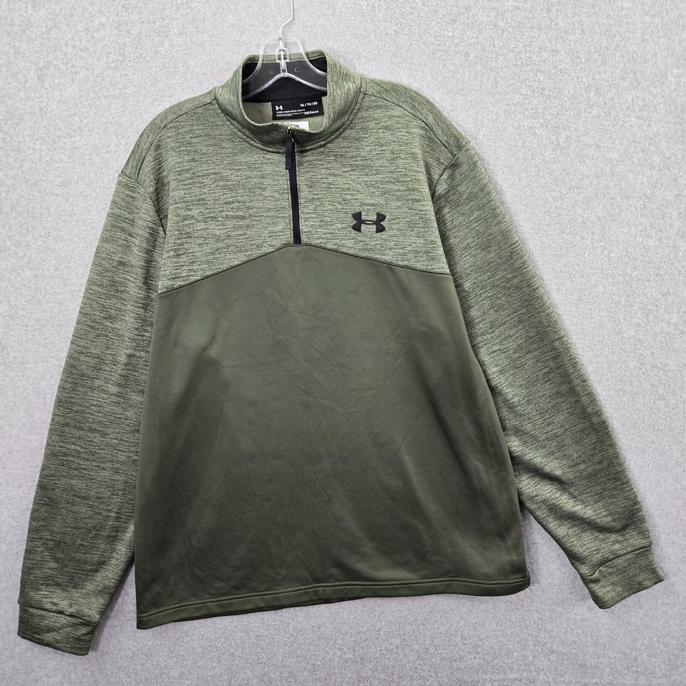 Under Armour Men Sweatshirt XL Green Loose Cold Gear Mock Neck Logo Fleece